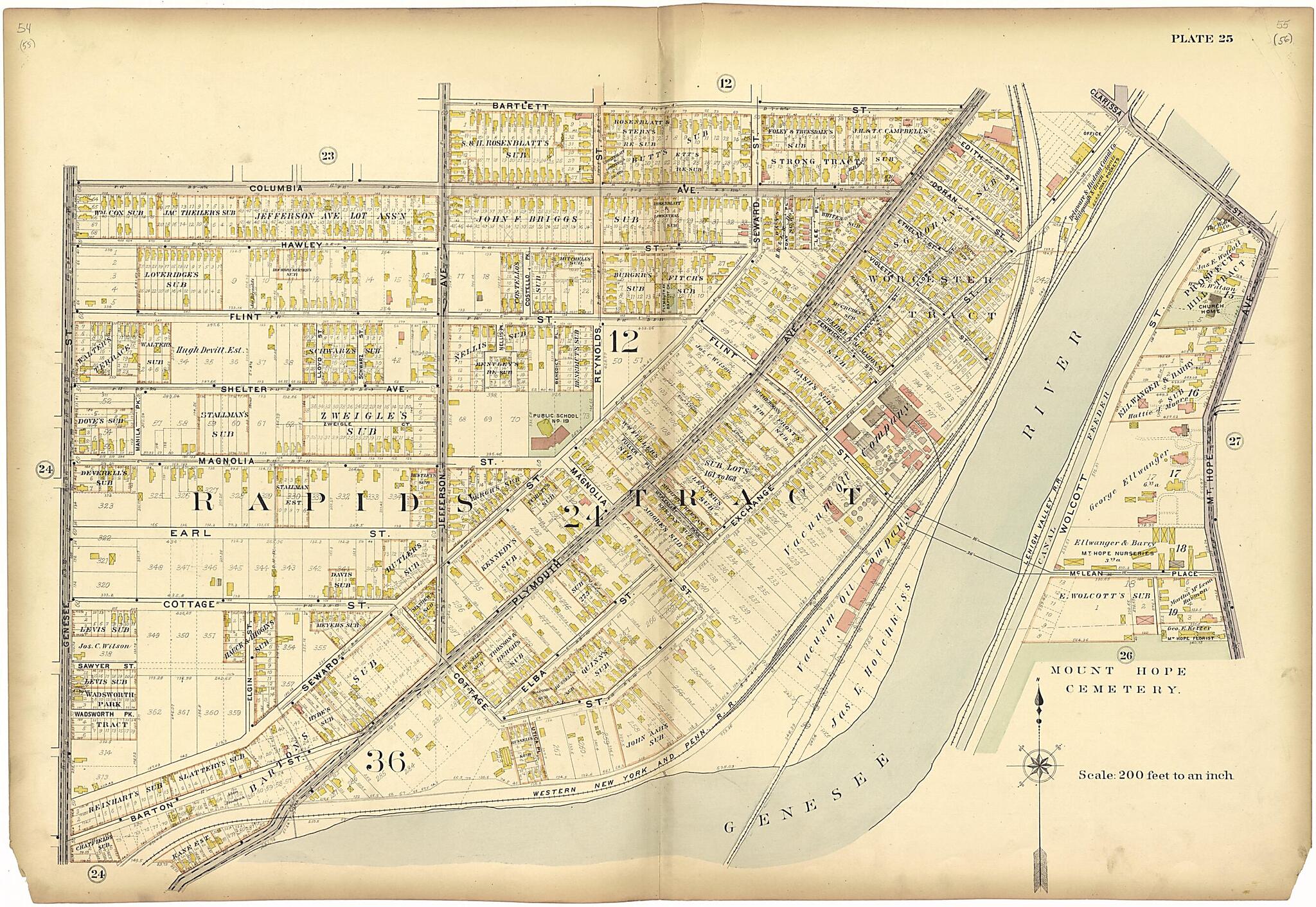 This old map of Plate 25 from Plat Book of the City of Rochester, New York from 1900 was created by J.M. Lathrop & Co in 1900