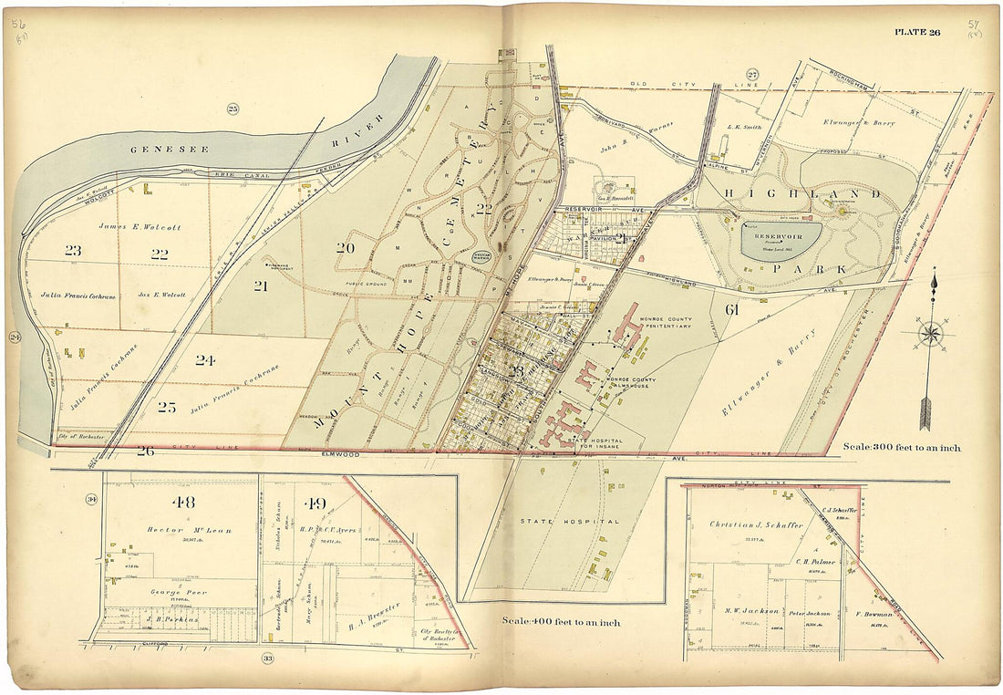 This old map of Plate 26 from Plat Book of the City of Rochester, New York from 1900 was created by J.M. Lathrop & Co in 1900