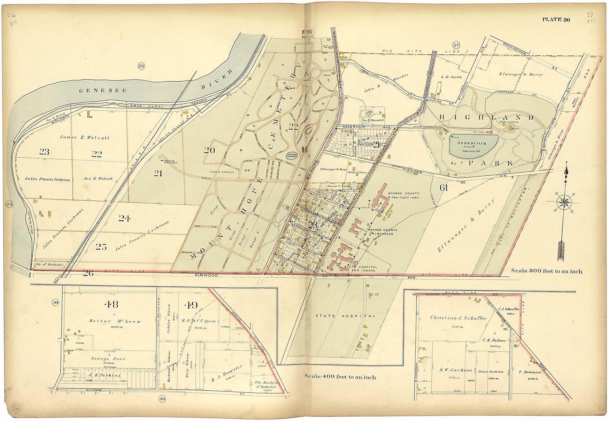 This old map of Plate 26 from Plat Book of the City of Rochester, New York from 1900 was created by J.M. Lathrop & Co in 1900