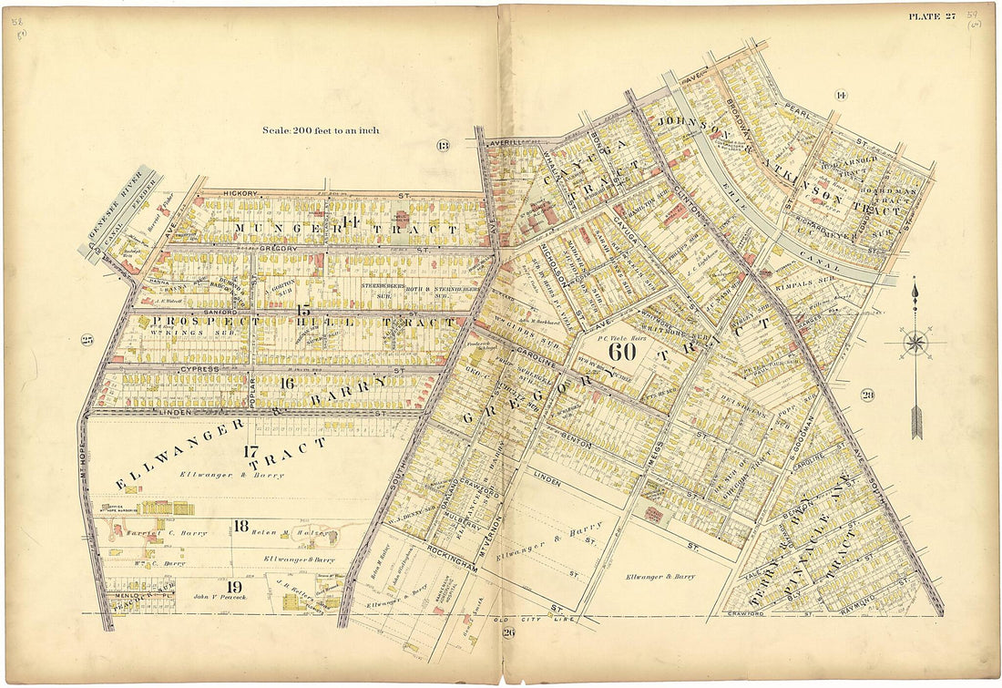 This old map of Plate 27 from Plat Book of the City of Rochester, New York from 1900 was created by J.M. Lathrop & Co in 1900