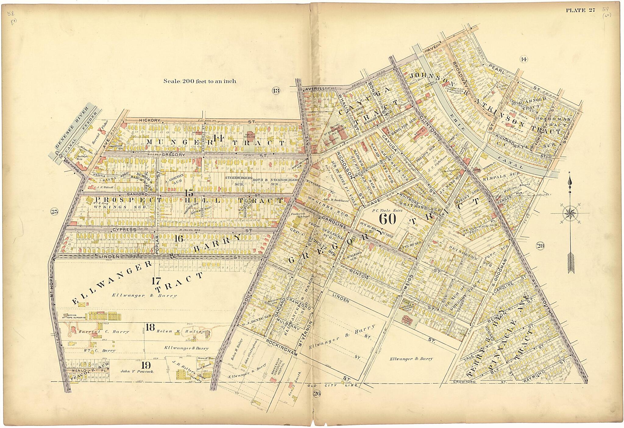 This old map of Plate 27 from Plat Book of the City of Rochester, New York from 1900 was created by J.M. Lathrop & Co in 1900