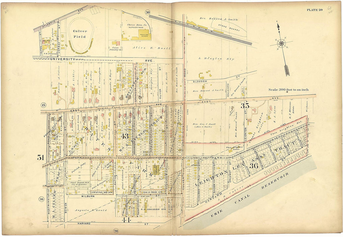 This old map of Plate 29 from Plat Book of the City of Rochester, New York from 1900 was created by J.M. Lathrop & Co in 1900