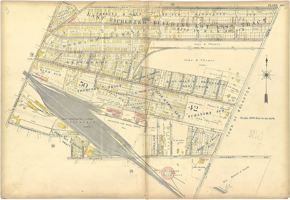 This old map of Plate 30 from Plat Book of the City of Rochester, New York from 1900 was created by J.M. Lathrop & Co in 1900