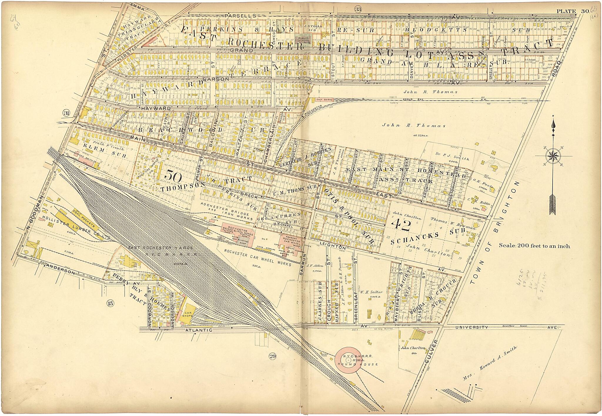This old map of Plate 30 from Plat Book of the City of Rochester, New York from 1900 was created by J.M. Lathrop & Co in 1900