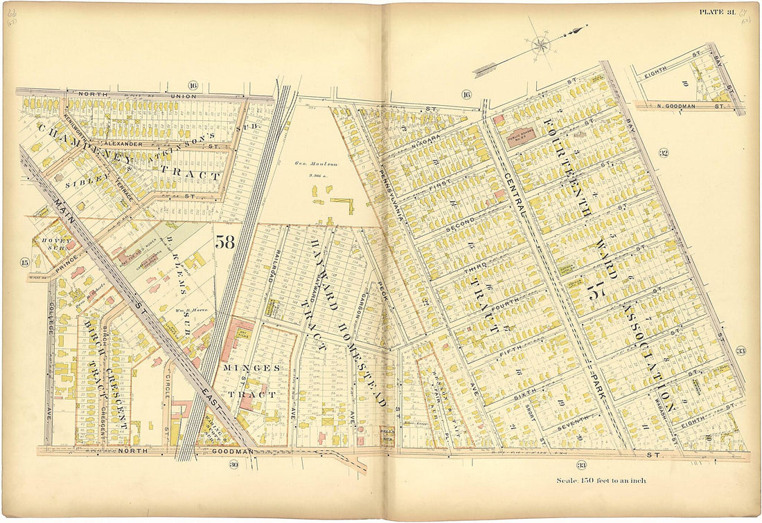 This old map of Plate 31 from Plat Book of the City of Rochester, New York from 1900 was created by J.M. Lathrop & Co in 1900