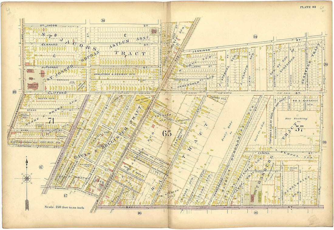 This old map of Plate 32 from Plat Book of the City of Rochester, New York from 1900 was created by J.M. Lathrop & Co in 1900