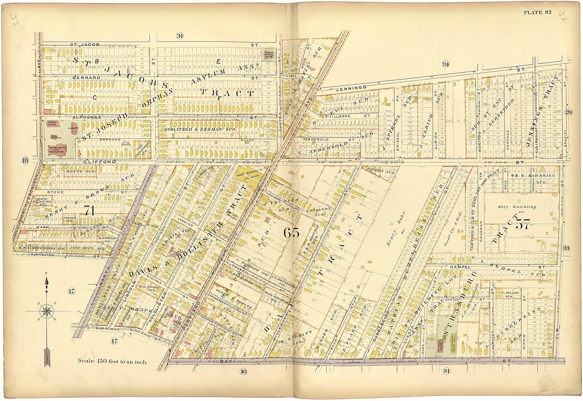 This old map of Plate 32 from Plat Book of the City of Rochester, New York from 1900 was created by J.M. Lathrop & Co in 1900