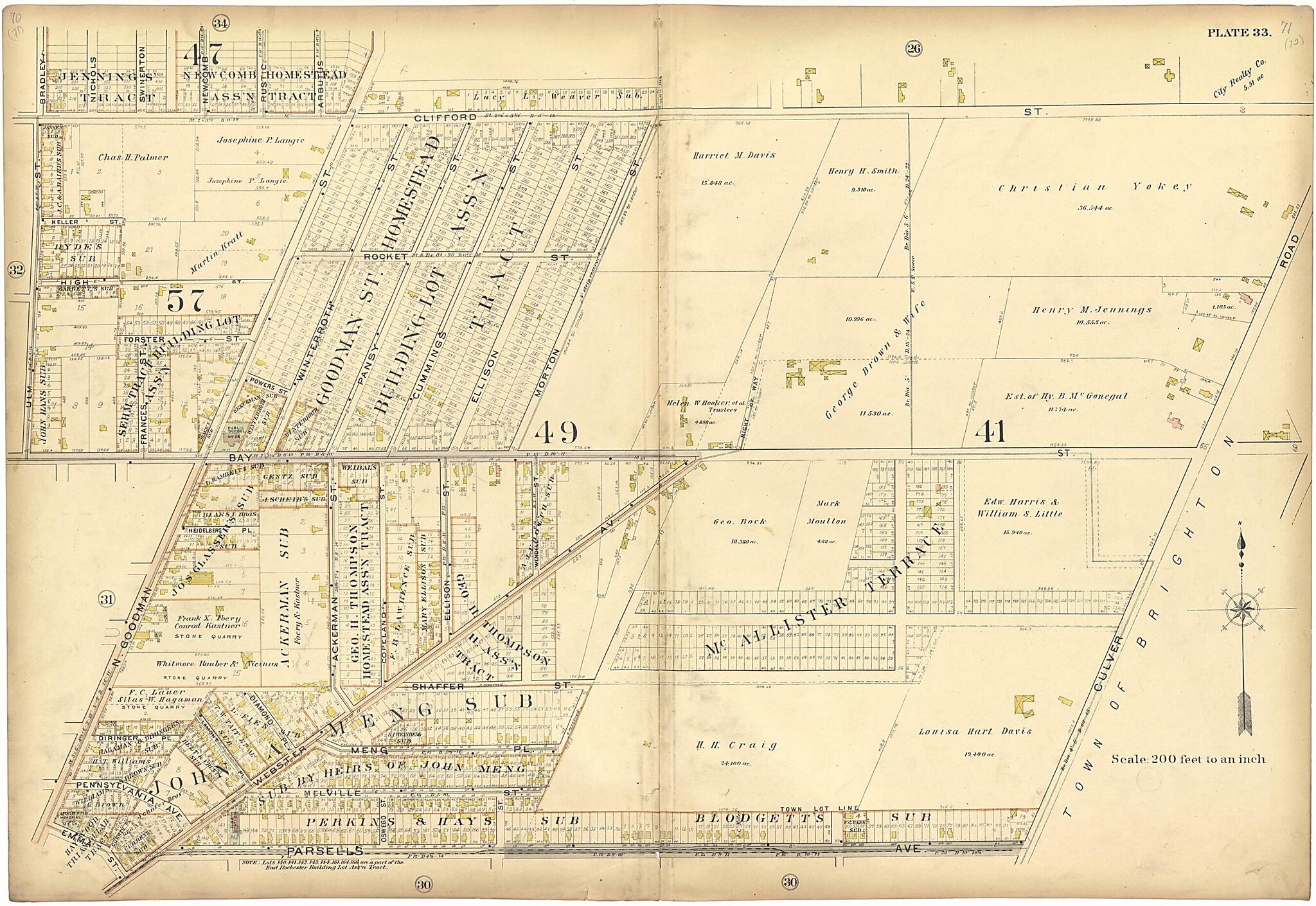 This old map of Plate 33 from Plat Book of the City of Rochester, New York from 1900 was created by J.M. Lathrop & Co in 1900