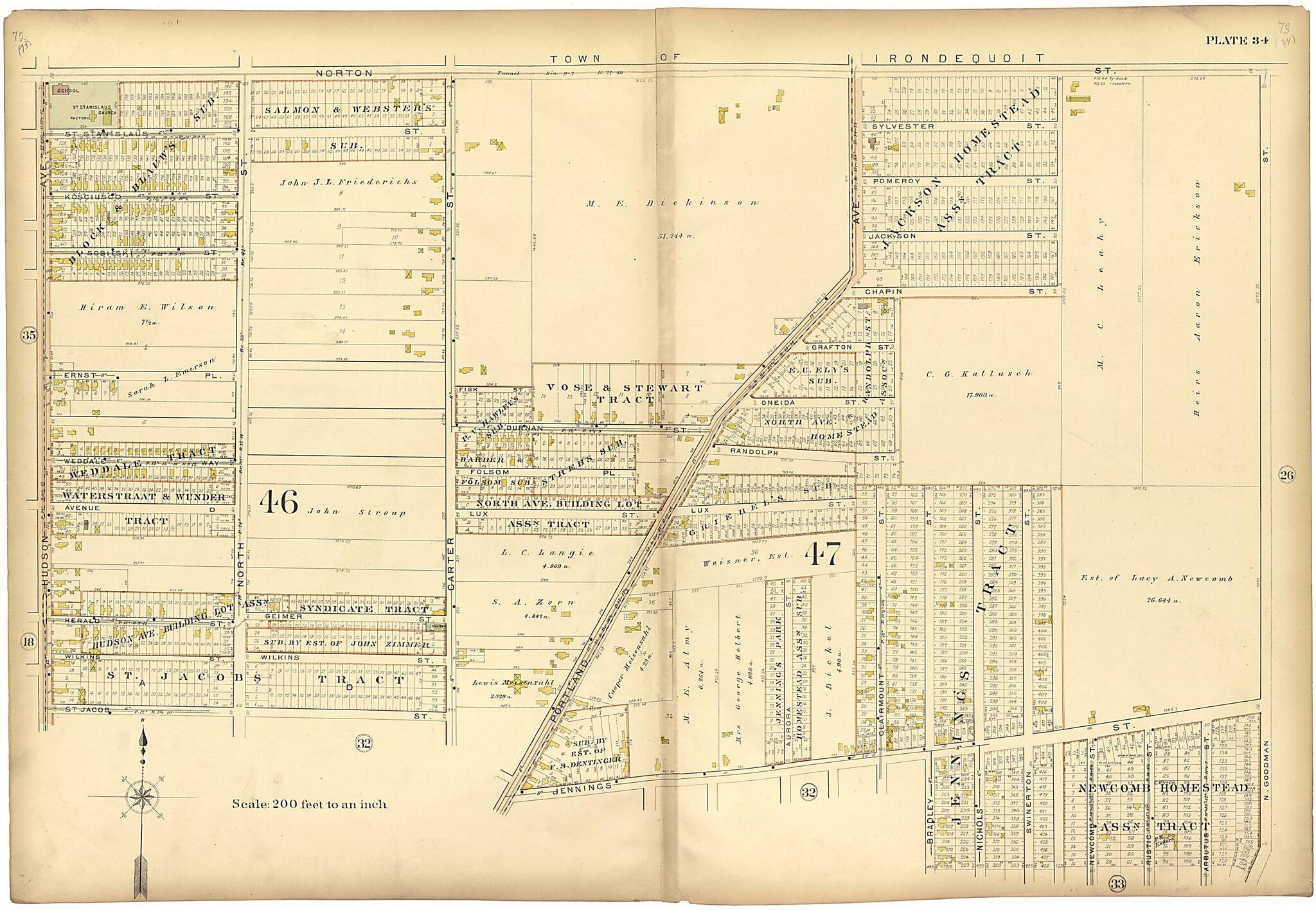 This old map of Plate 34 from Plat Book of the City of Rochester, New York from 1900 was created by J.M. Lathrop & Co in 1900