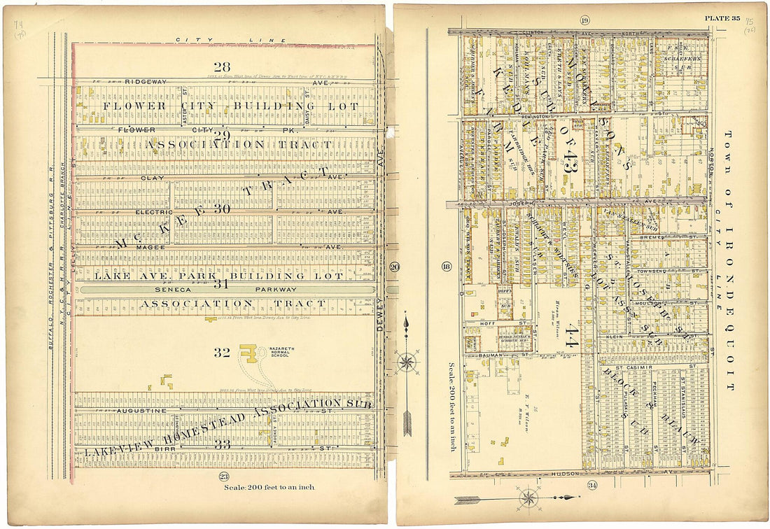 This old map of Plate 35 from Plat Book of the City of Rochester, New York from 1900 was created by J.M. Lathrop & Co in 1900