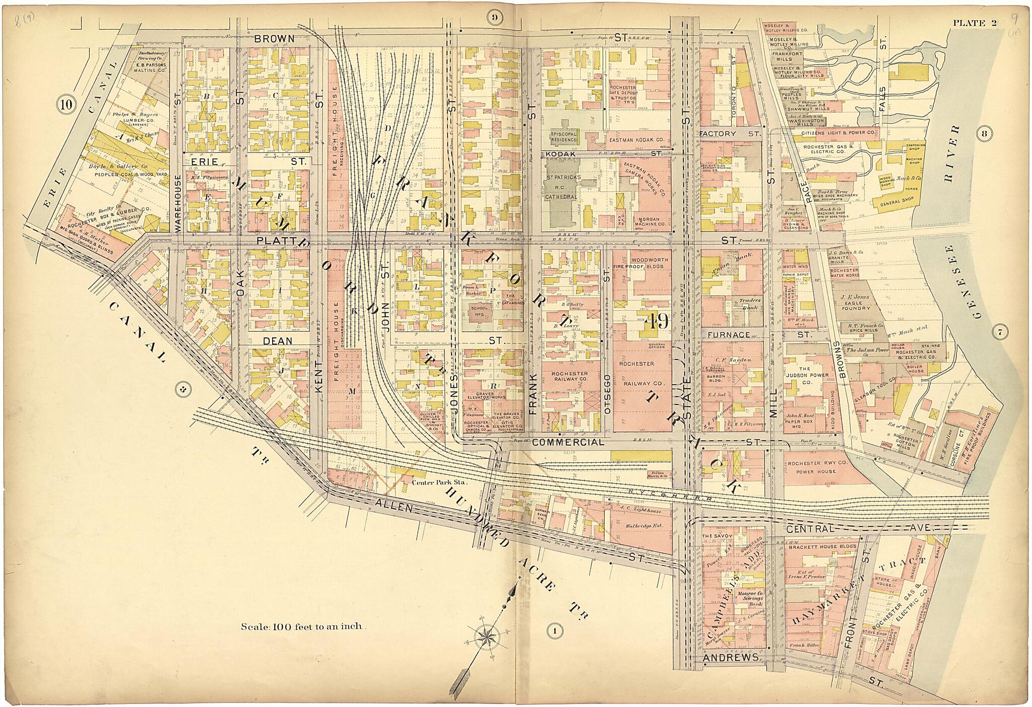This old map of Plate 2 from Plat Book of the City of Rochester, New York from 1900 was created by J.M. Lathrop & Co in 1900