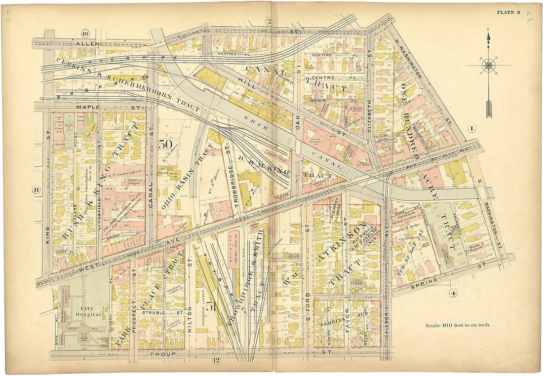 This old map of Plate 3 from Plat Book of the City of Rochester, New York from 1900 was created by J.M. Lathrop & Co in 1900