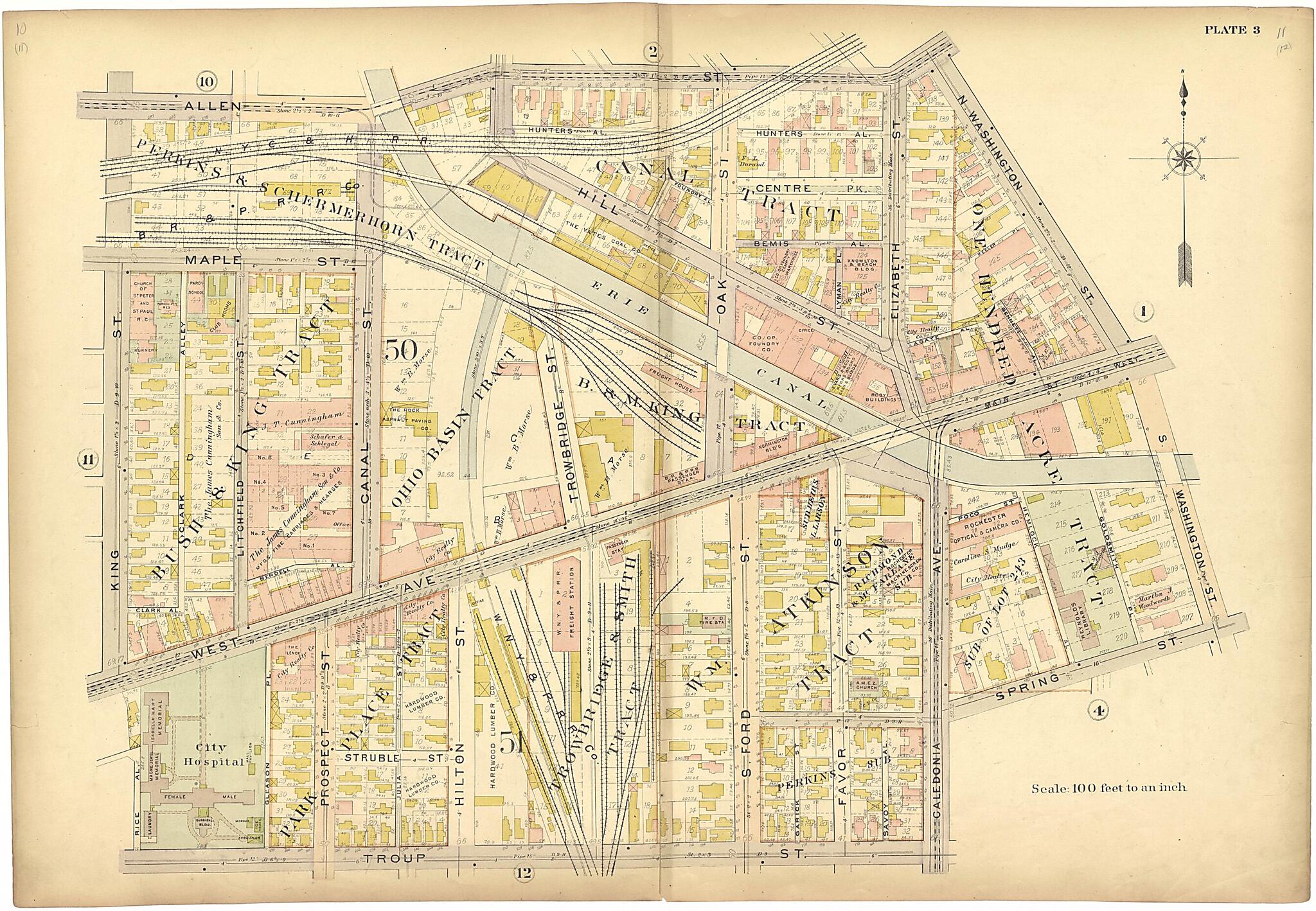 This old map of Plate 3 from Plat Book of the City of Rochester, New York from 1900 was created by J.M. Lathrop & Co in 1900