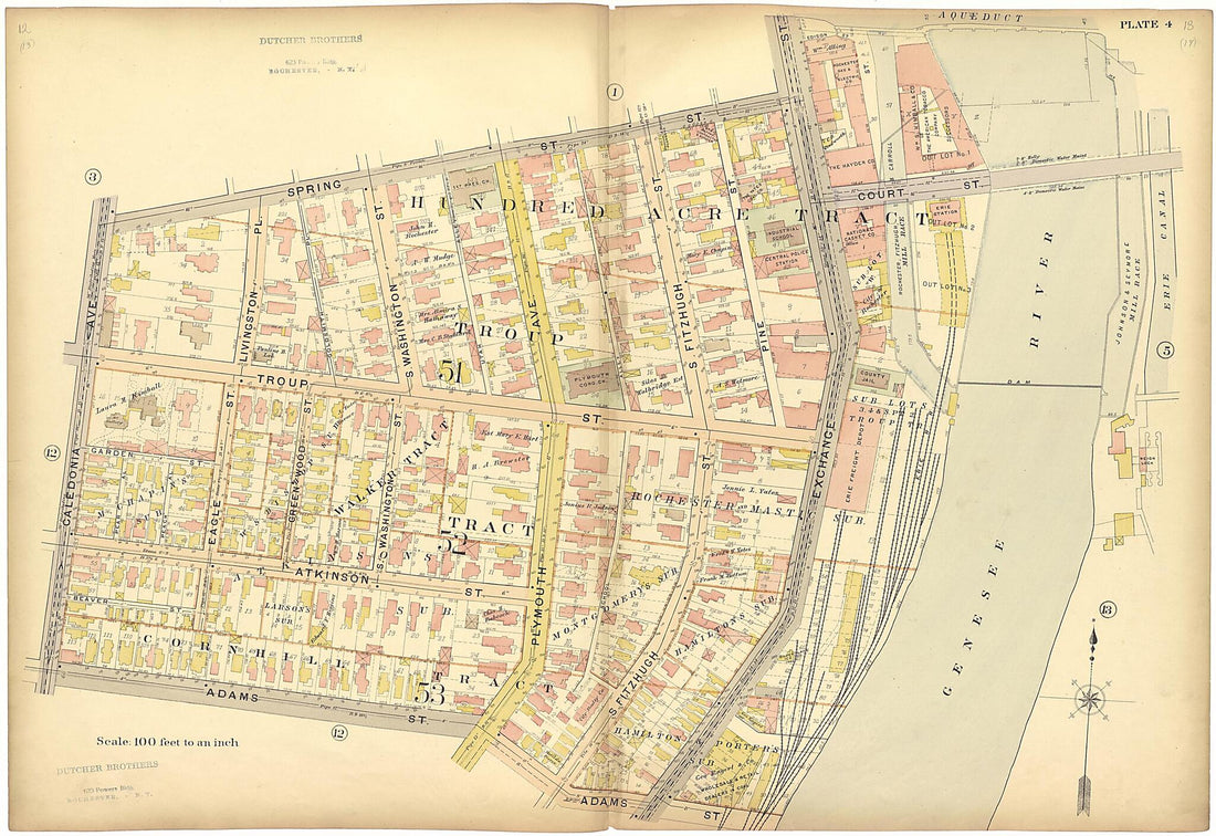 This old map of Plate 4 from Plat Book of the City of Rochester, New York from 1900 was created by J.M. Lathrop & Co in 1900