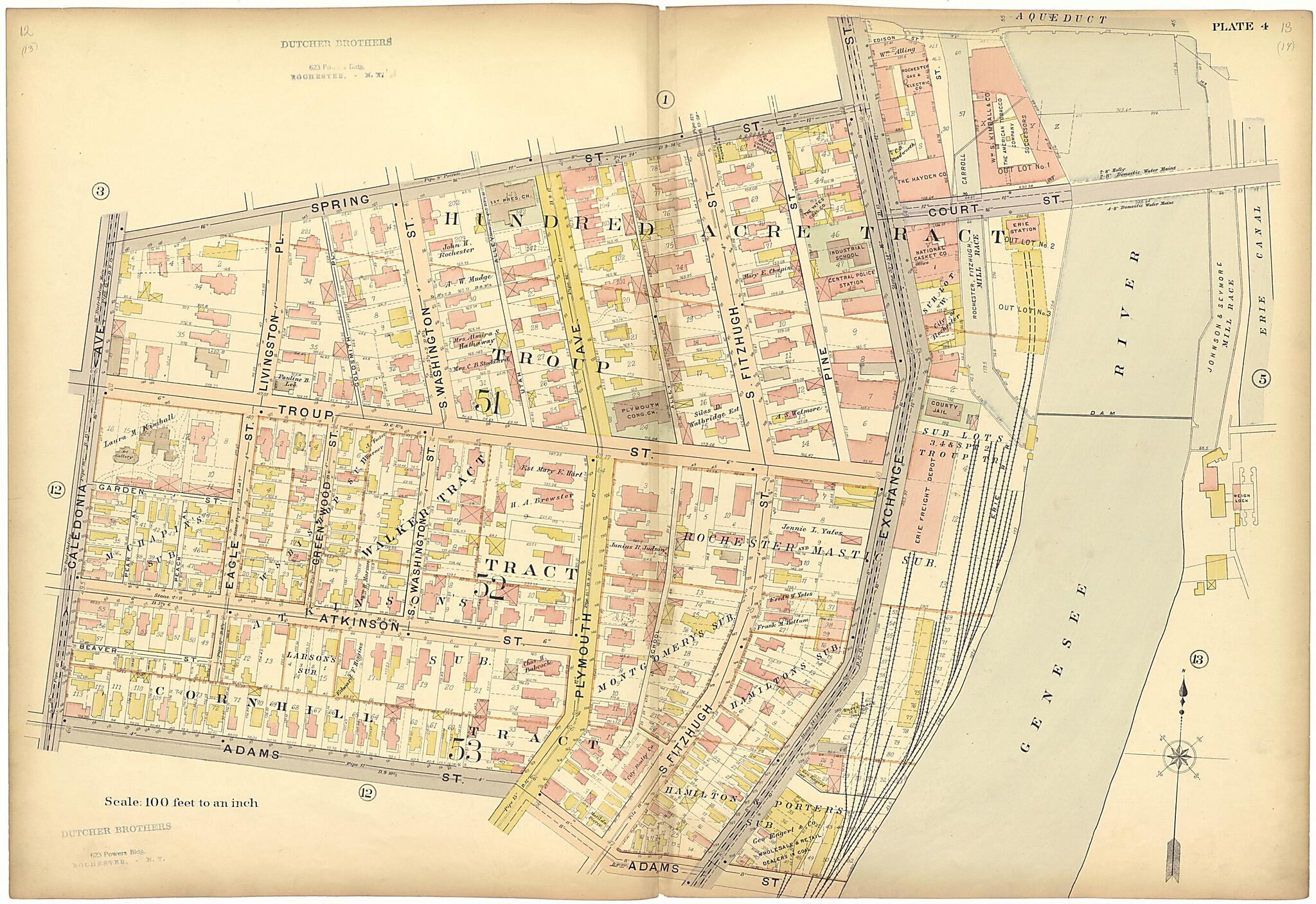 This old map of Plate 4 from Plat Book of the City of Rochester, New York from 1900 was created by J.M. Lathrop & Co in 1900