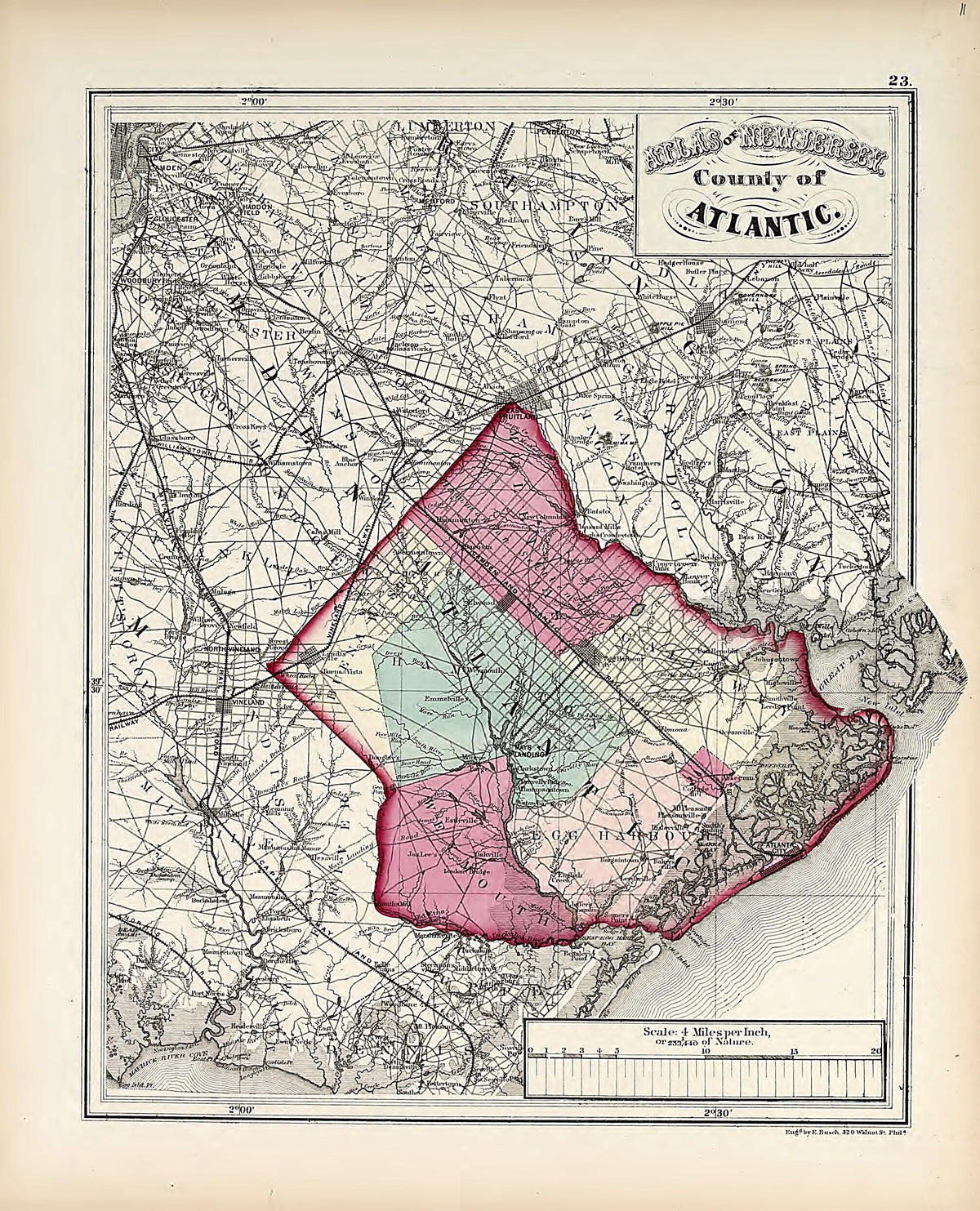 County of Atlantic from Atlas of the Late Township of Greenville, and the State of New Jersey 1873 by Relic Map Company