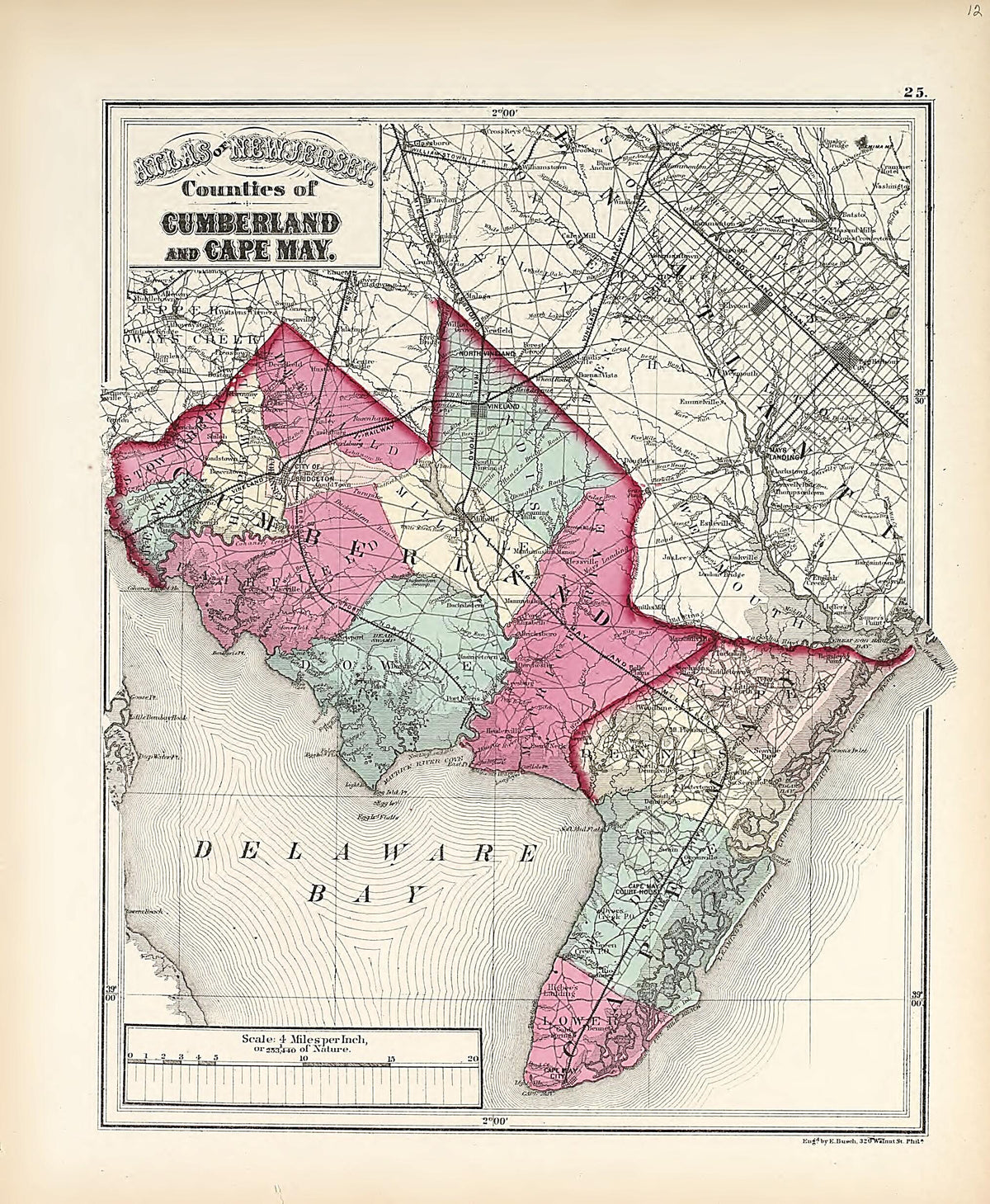 Counties of Cumberland and Cape May from Atlas of the Late Township of Greenville, and the State of New Jersey 1873 by Relic Map Company