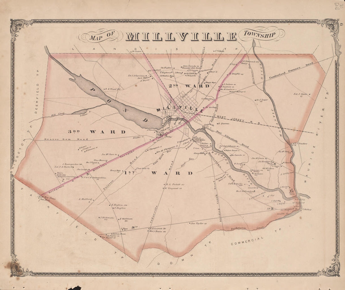 This old map of Millville Township from New Historical Atlas of Cumberland Co., New Jersey : from 1876 was created by D. J. Stewart in 1876