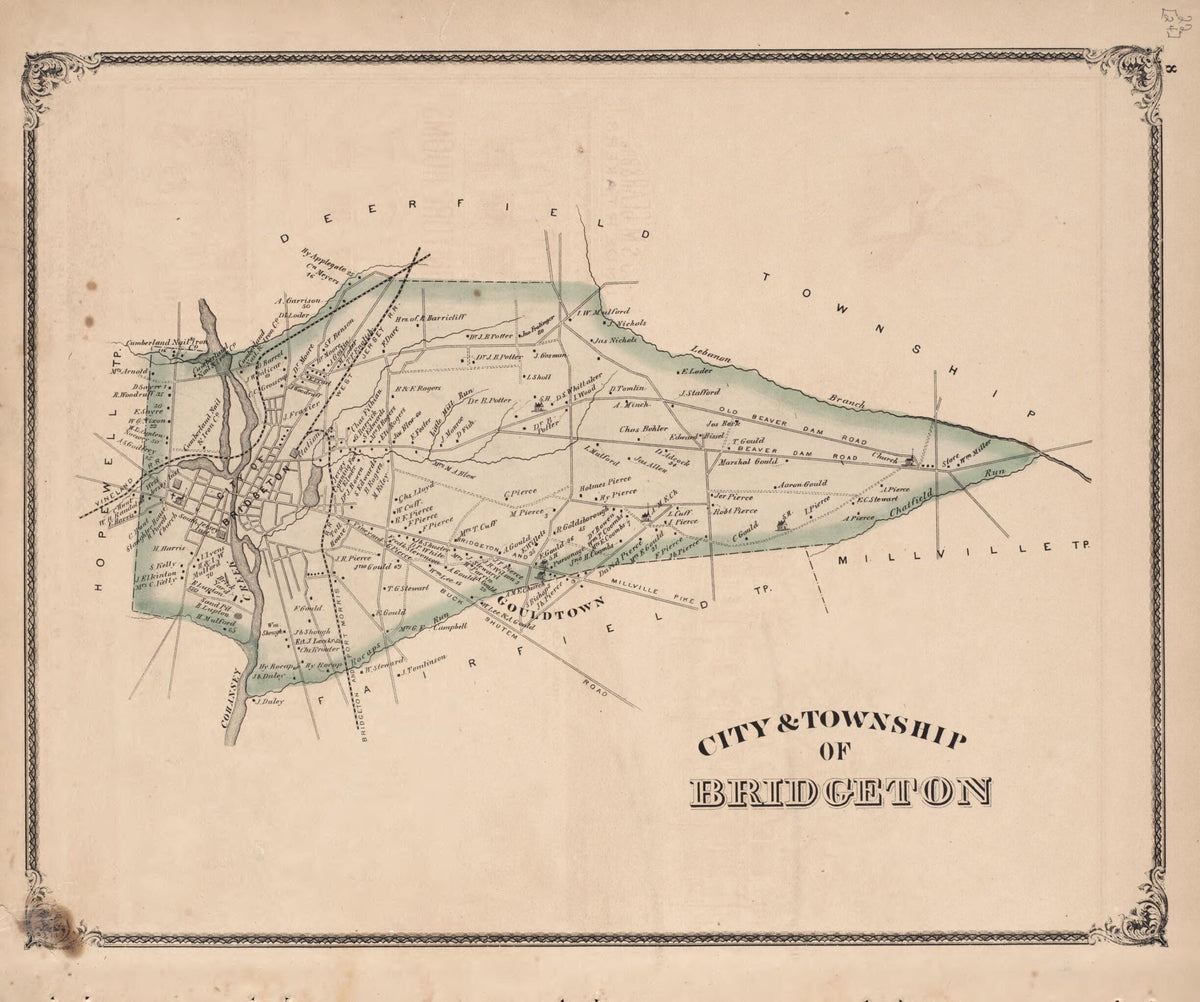 City and Township of Bridgeton from New Historical Atlas of Cumberland Co., New Jersey : 1876 by Relic Map Company