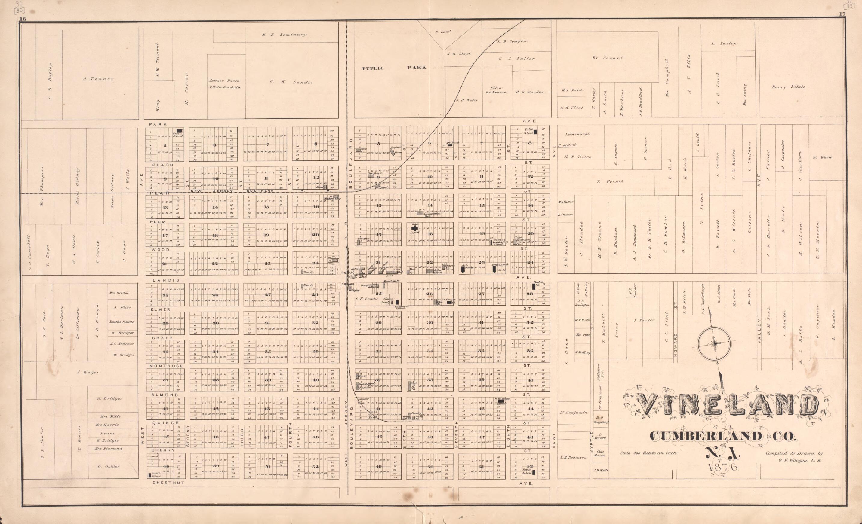 This old map of Vineland from New Historical Atlas of Cumberland Co., New Jersey : from 1876 was created by D. J. Stewart in 1876