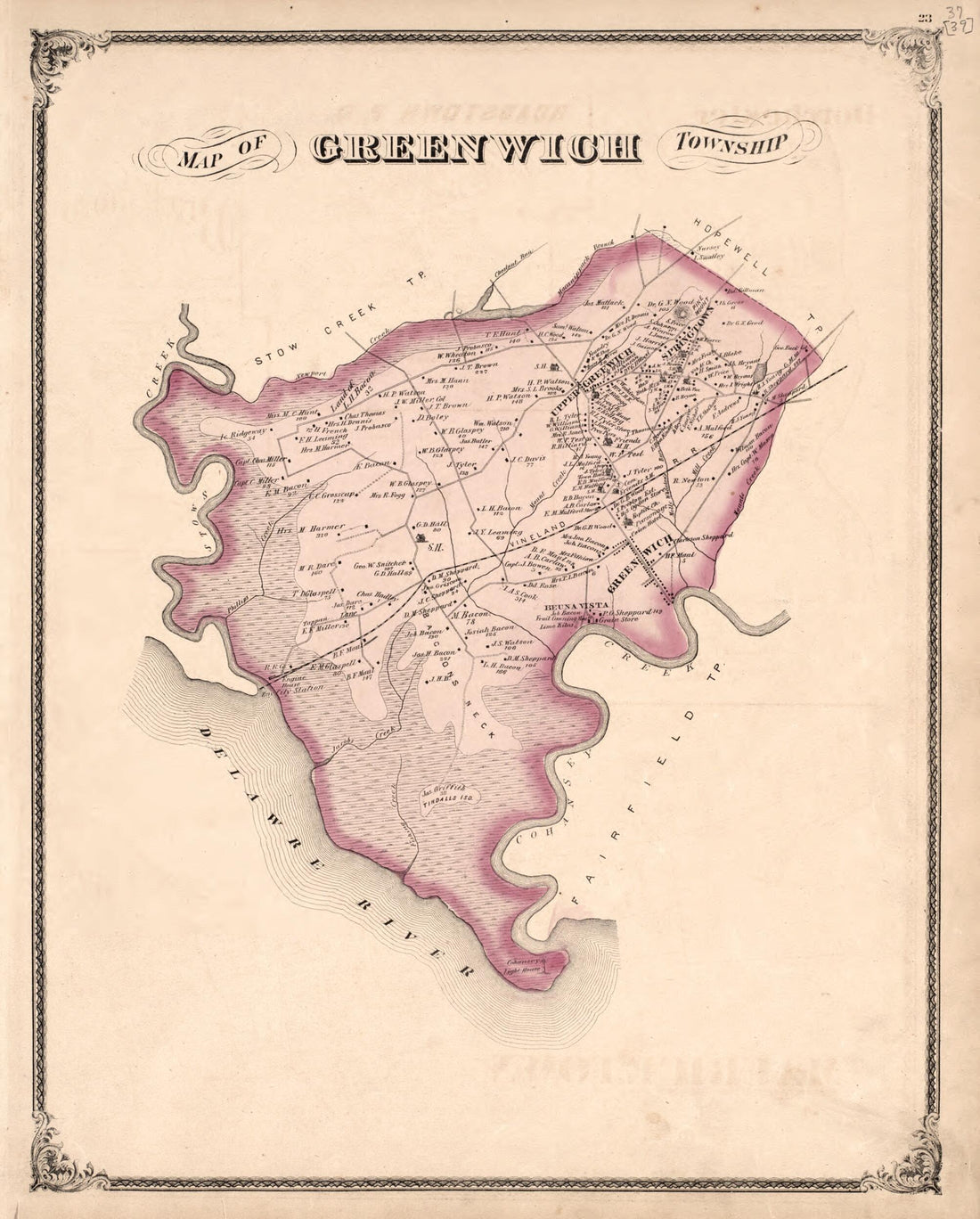 This old map of Greenwich Township from New Historical Atlas of Cumberland Co., New Jersey : from 1876 was created by D. J. Stewart in 1876