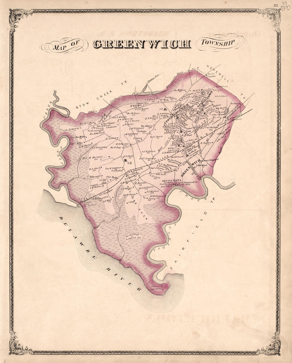 Greenwich Township from New Historical Atlas of Cumberland Co., New Jersey : 1876 by Relic Map Company