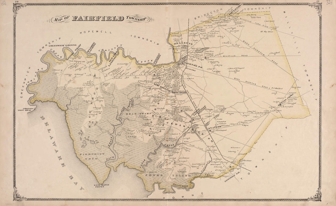 This old map of Fairfield Township from New Historical Atlas of Cumberland Co., New Jersey : from 1876 was created by D. J. Stewart in 1876