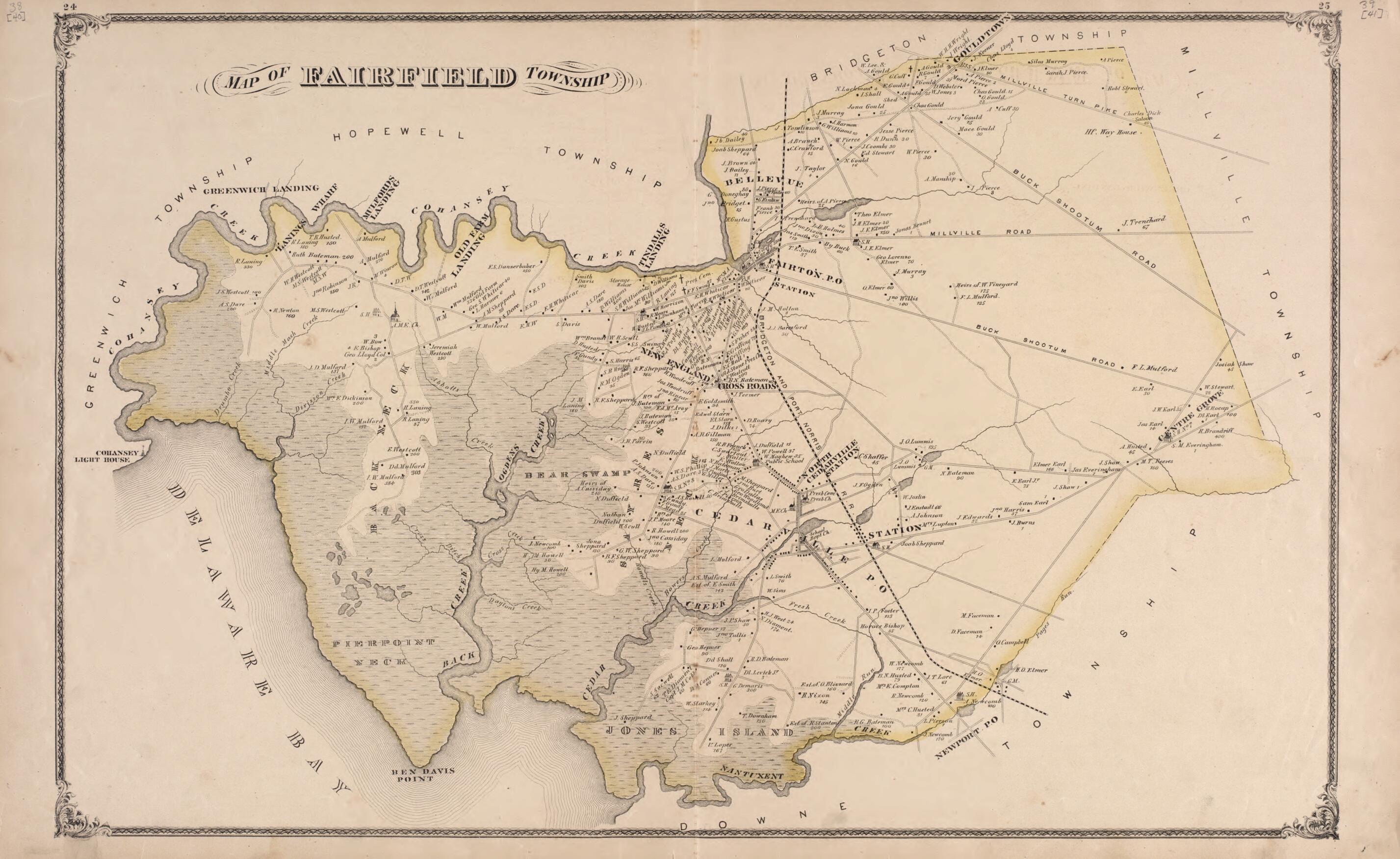 This old map of Fairfield Township from New Historical Atlas of Cumberland Co., New Jersey : from 1876 was created by D. J. Stewart in 1876