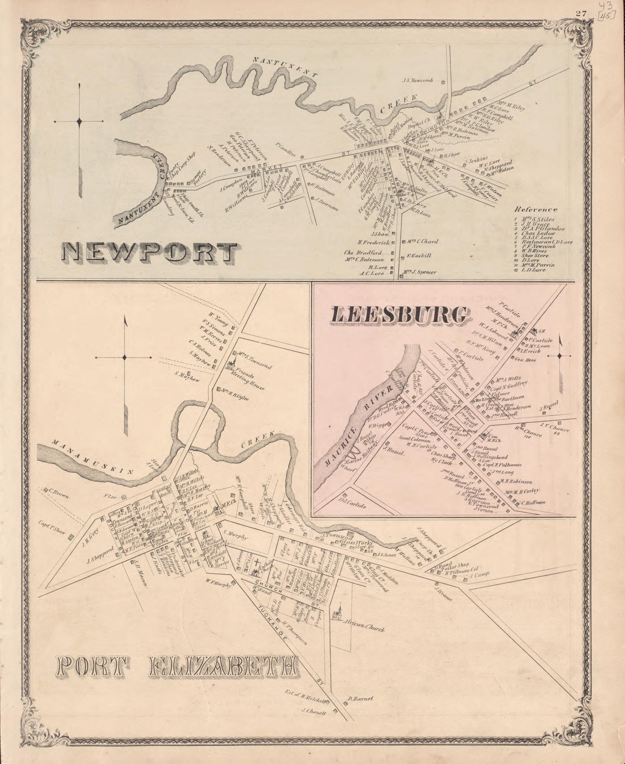 This old map of Newport, Leesburg, Port Elizabeth from New Historical Atlas of Cumberland Co., New Jersey : from 1876 was created by D. J. Stewart in 1876
