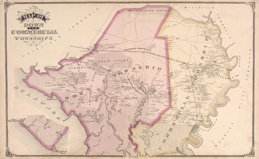 This old map of Down and Commerical Townships from New Historical Atlas of Cumberland Co., New Jersey : from 1876 was created by D. J. Stewart in 1876