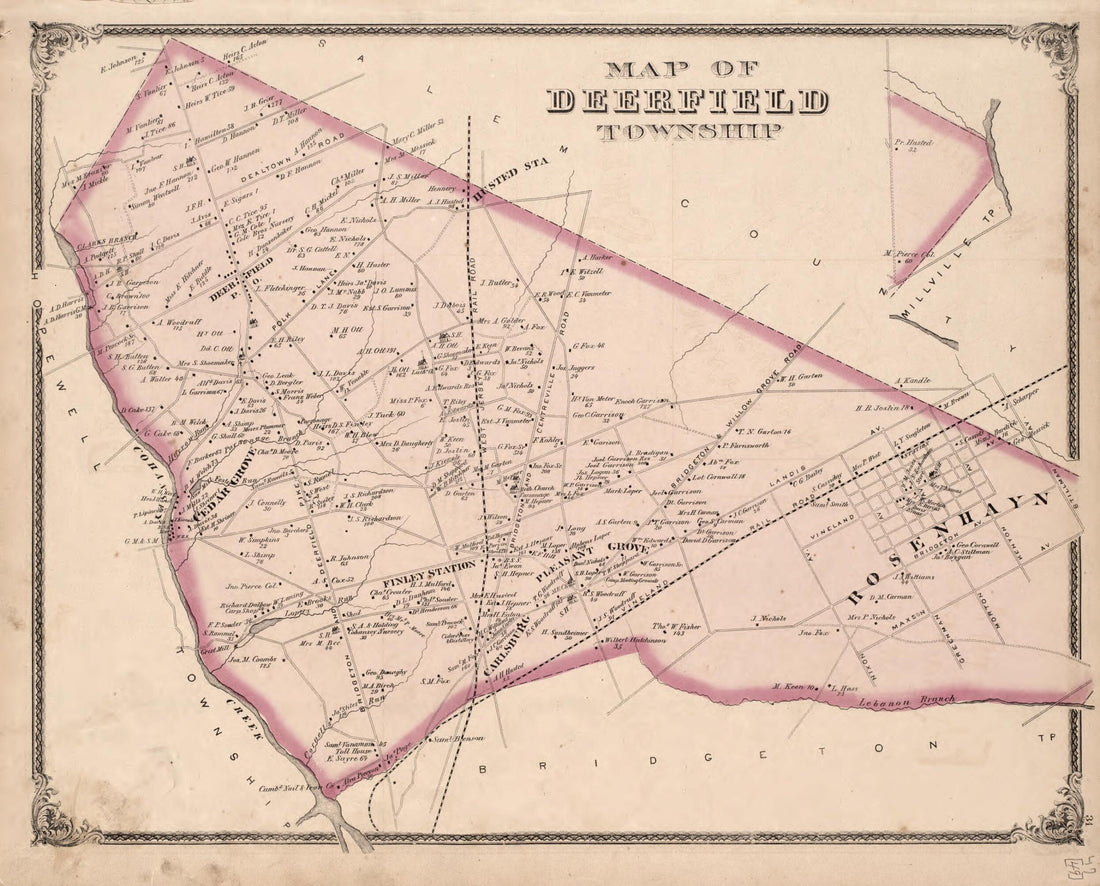 This old map of Deerfield Township from New Historical Atlas of Cumberland Co., New Jersey : from 1876 was created by D. J. Stewart in 1876