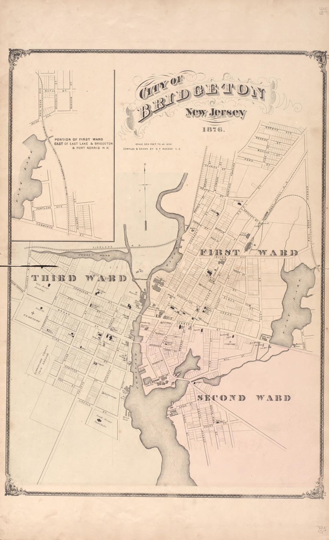 This old map of Bridgeton from New Historical Atlas of Cumberland Co., New Jersey : from 1876 was created by D. J. Stewart in 1876