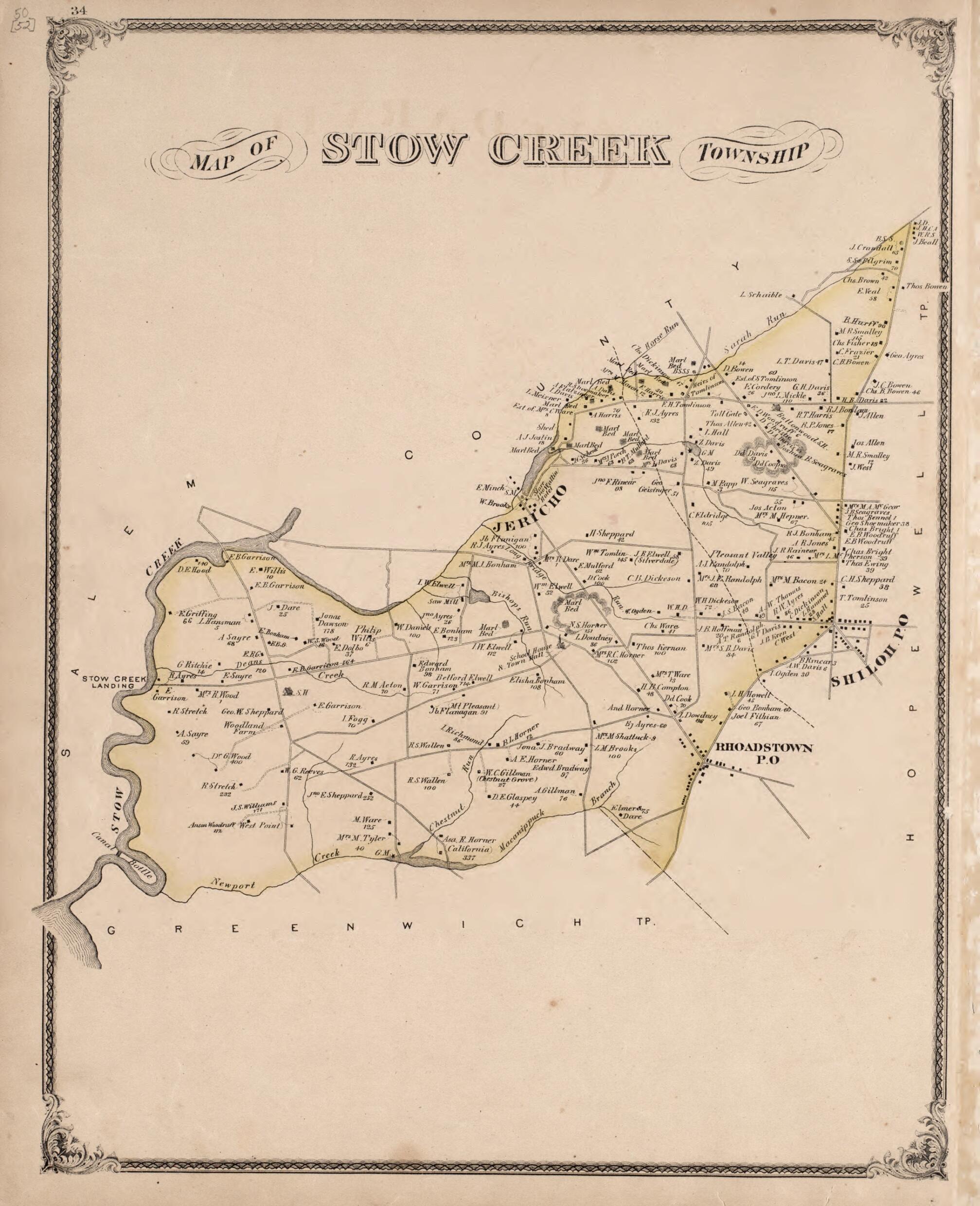 This old map of Stow Creek Township from New Historical Atlas of Cumberland Co., New Jersey : from 1876 was created by D. J. Stewart in 1876