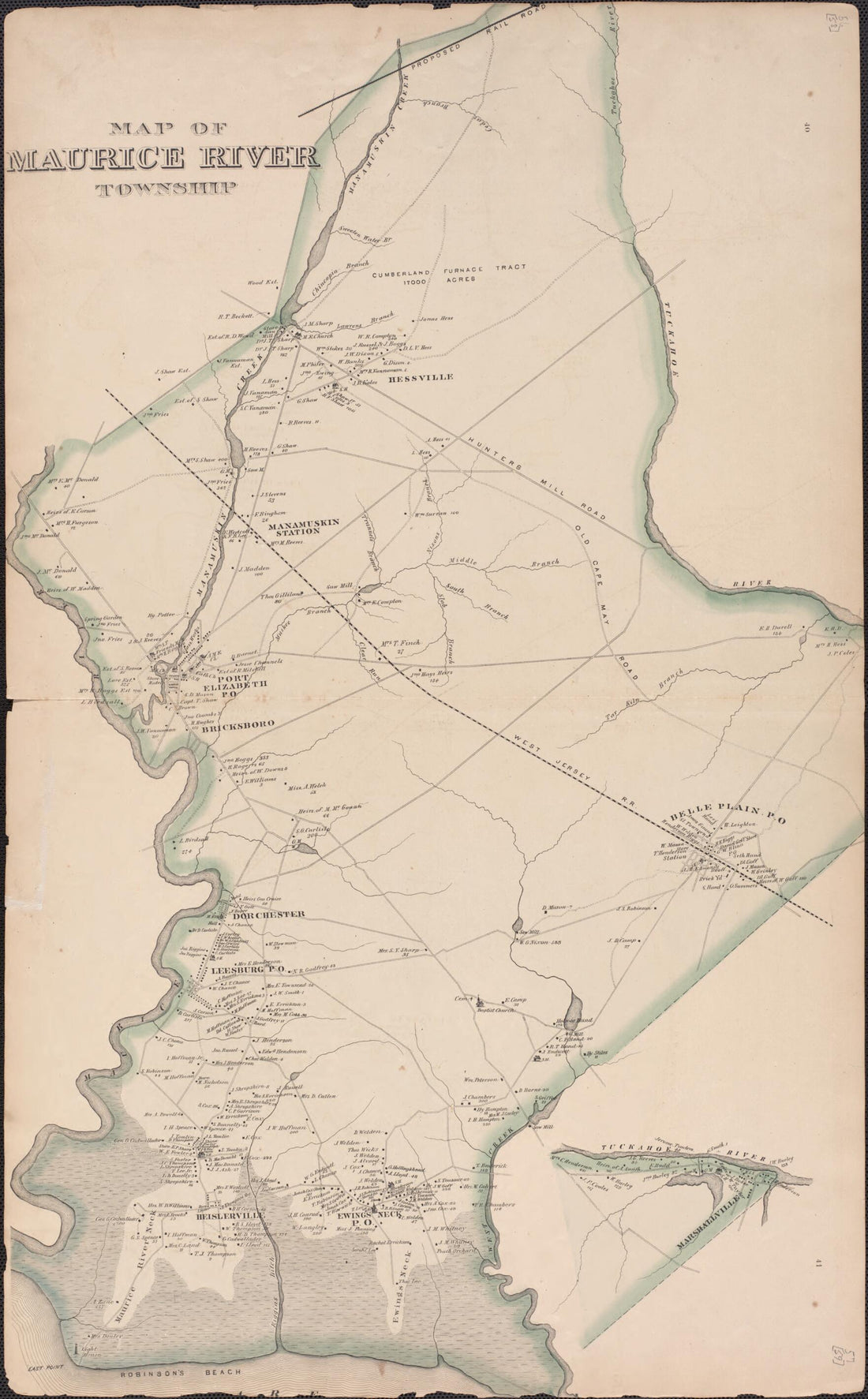 This old map of Maurice River Township from New Historical Atlas of Cumberland Co., New Jersey : from 1876 was created by D. J. Stewart in 1876