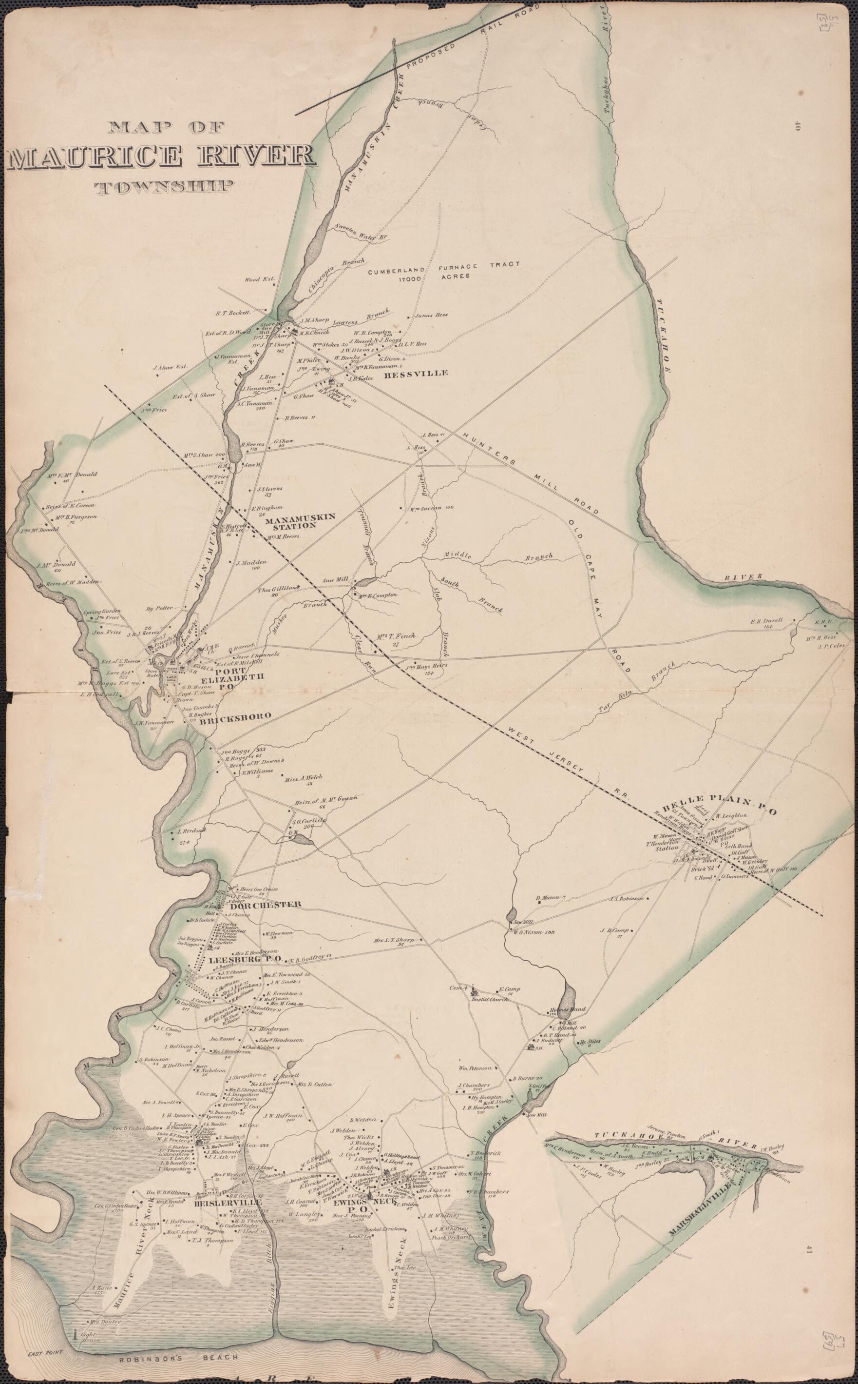 This old map of Maurice River Township from New Historical Atlas of Cumberland Co., New Jersey : from 1876 was created by D. J. Stewart in 1876