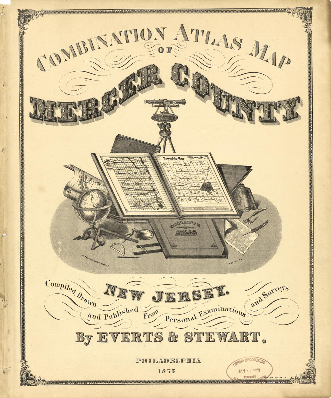 This old map of Combination Atlas Map of Mercer County, N.J. from New Historical Atlas of Mercer County, New Jersey : from 1875 was created by Thomas Hunter in 1875