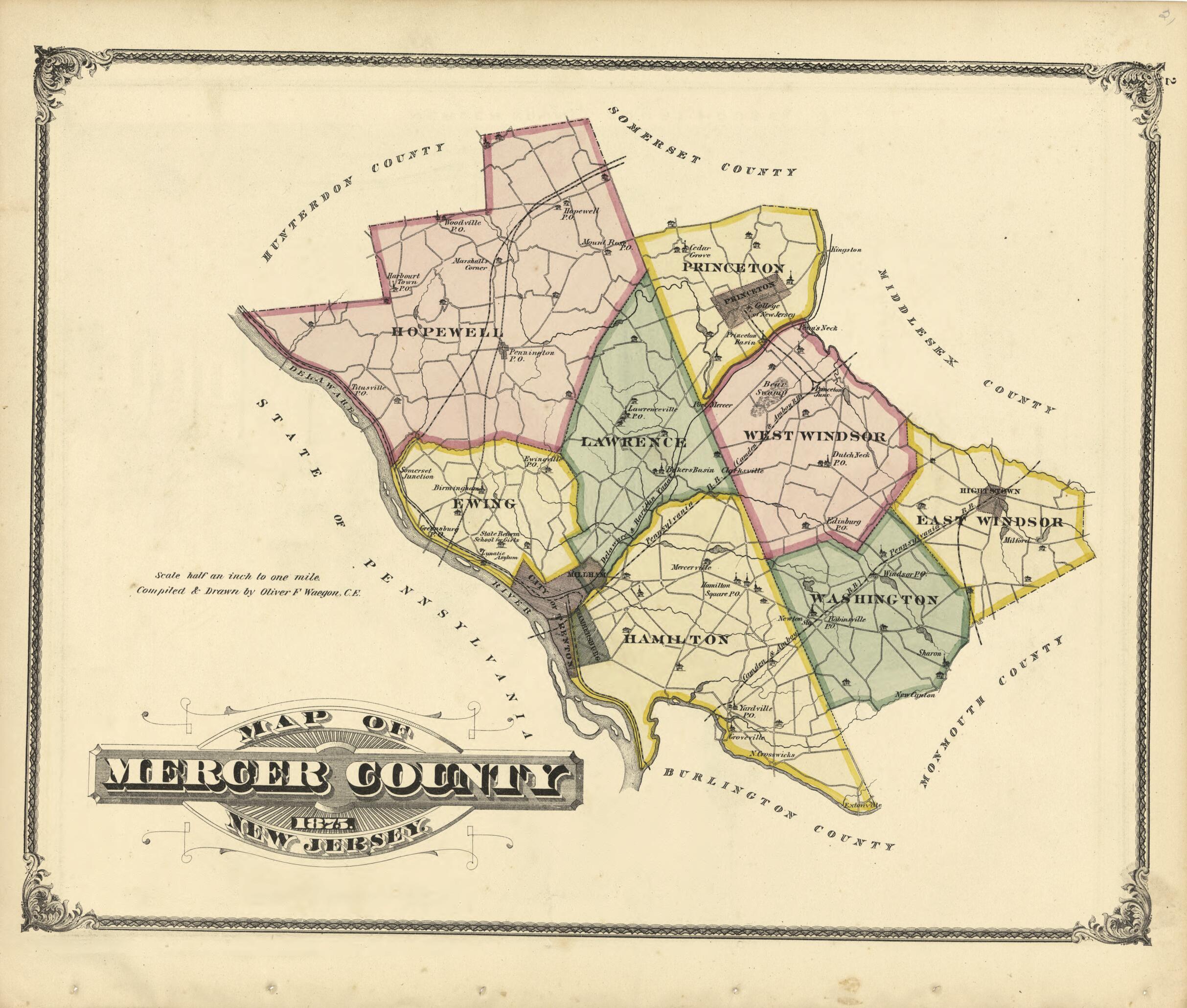 This old map of Map of Mercer County, N.J. from New Historical Atlas of Mercer County, New Jersey : from 1875 was created by Thomas Hunter in 1875