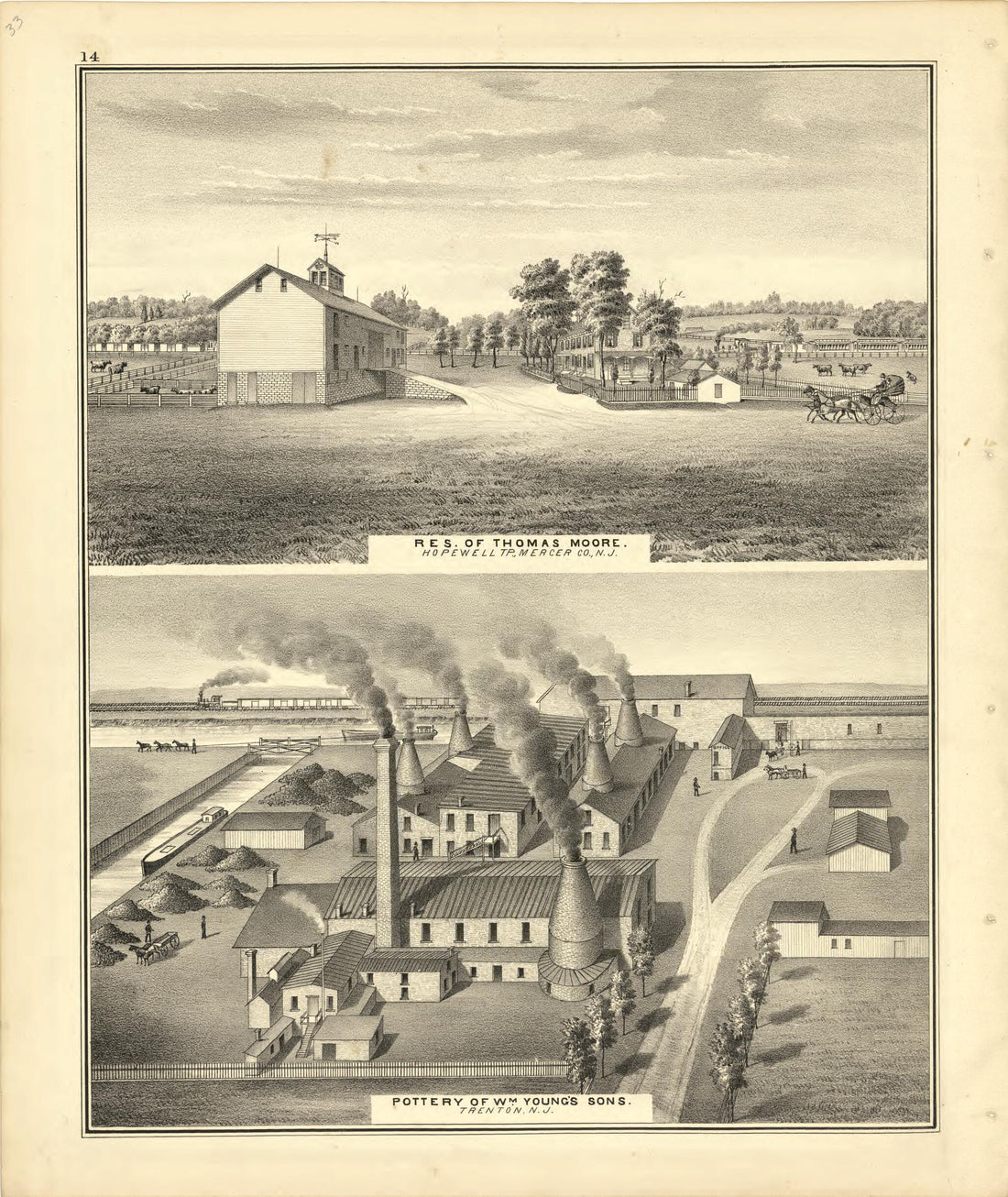 This old map of Residence of Thomas Moore and Pottery of Wm. Young&