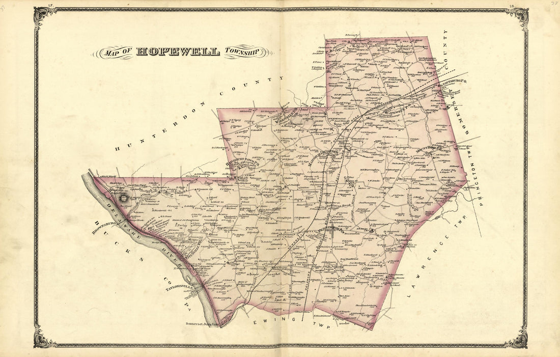 This old map of Map of Hopewell Township from New Historical Atlas of Mercer County, New Jersey : from 1875 was created by Thomas Hunter in 1875