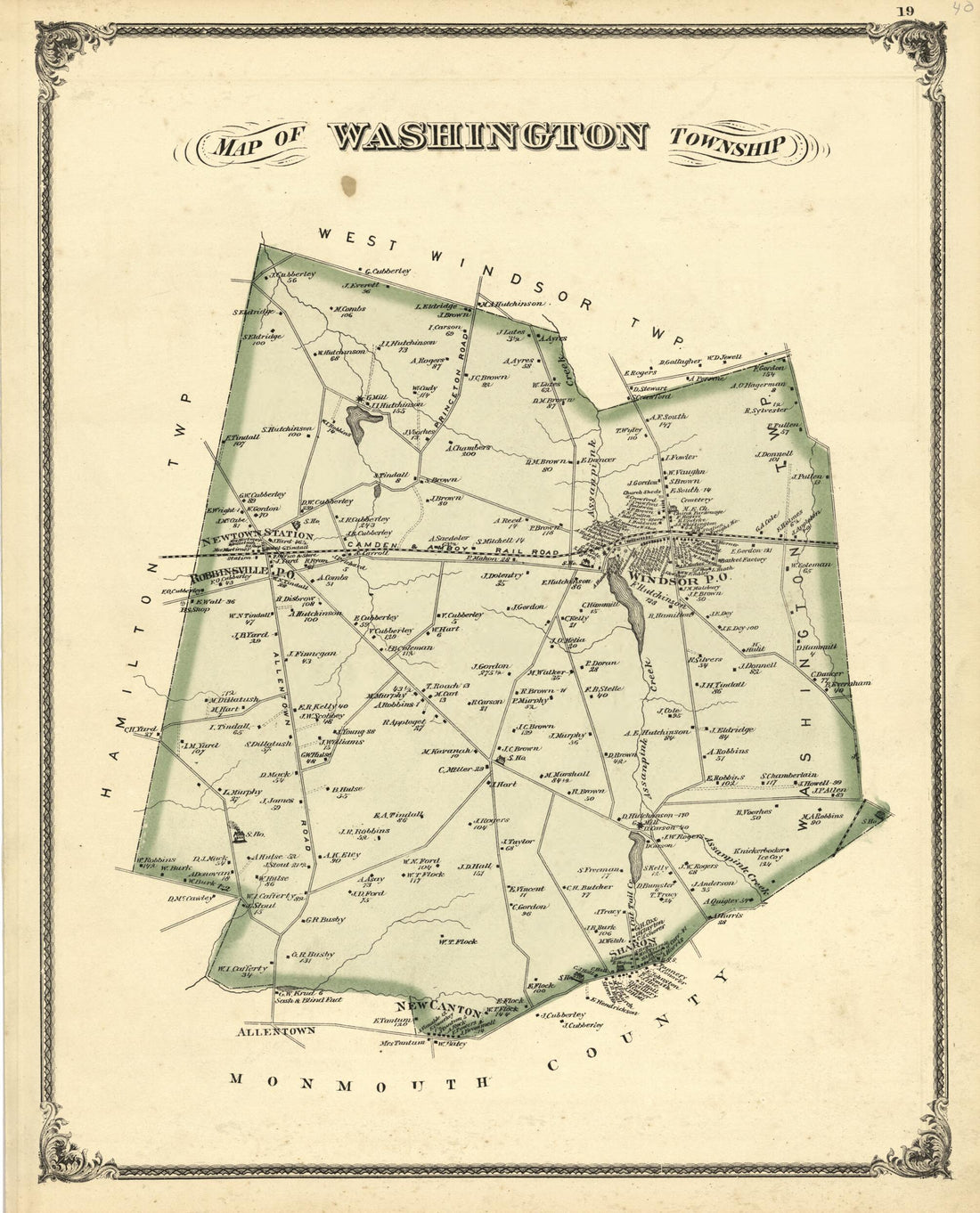 This old map of Map of Washington Township from New Historical Atlas of Mercer County, New Jersey : from 1875 was created by Thomas Hunter in 1875