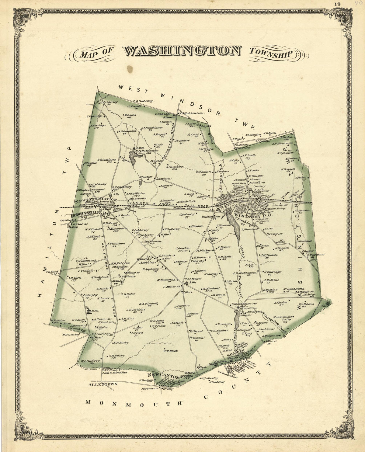 Map of Washington Township from New Historical Atlas of Mercer County, New Jersey : 1875 by Relic Map Company