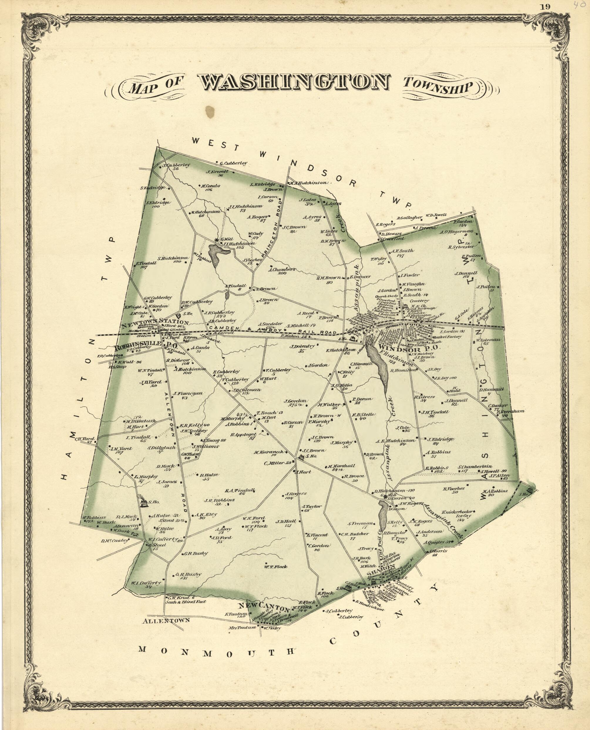 This old map of Map of Washington Township from New Historical Atlas of Mercer County, New Jersey : from 1875 was created by Thomas Hunter in 1875