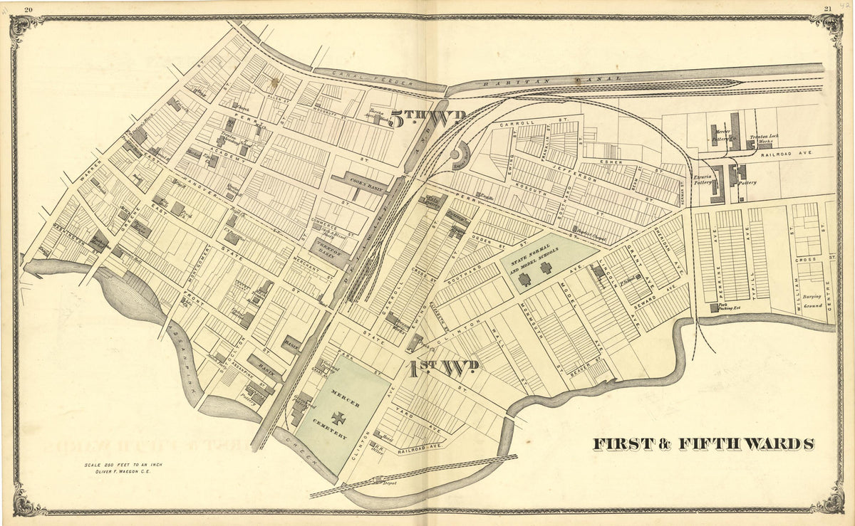 Map of First & Fifth Wards from New Historical Atlas of Mercer County, New Jersey : 1875 by Relic Map Company