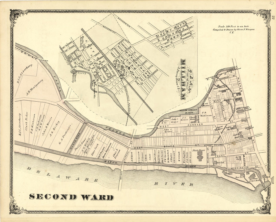 This old map of Map of Second Ward; Plan of Millham from New Historical Atlas of Mercer County, New Jersey : from 1875 was created by Thomas Hunter in 1875