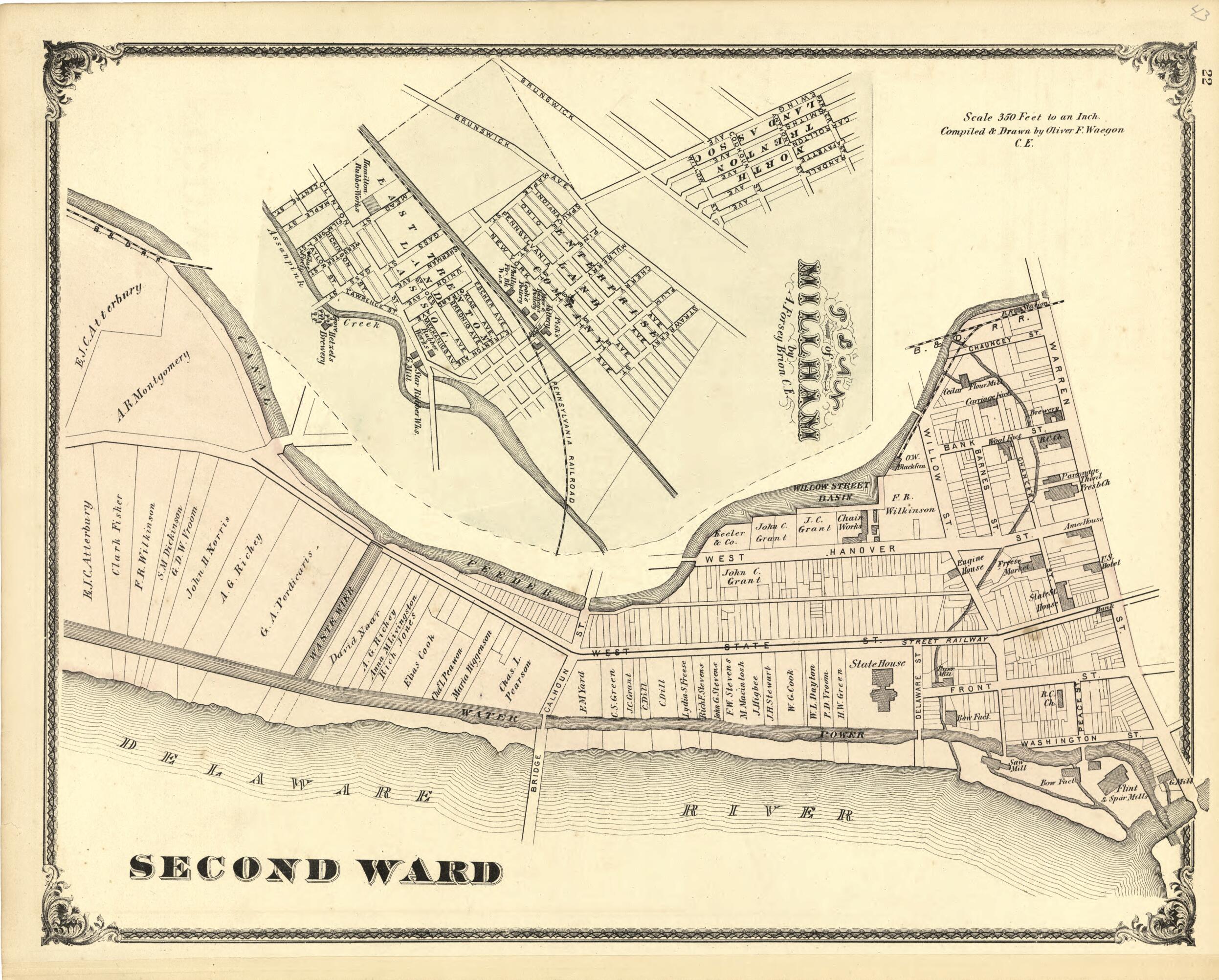 This old map of Map of Second Ward; Plan of Millham from New Historical Atlas of Mercer County, New Jersey : from 1875 was created by Thomas Hunter in 1875