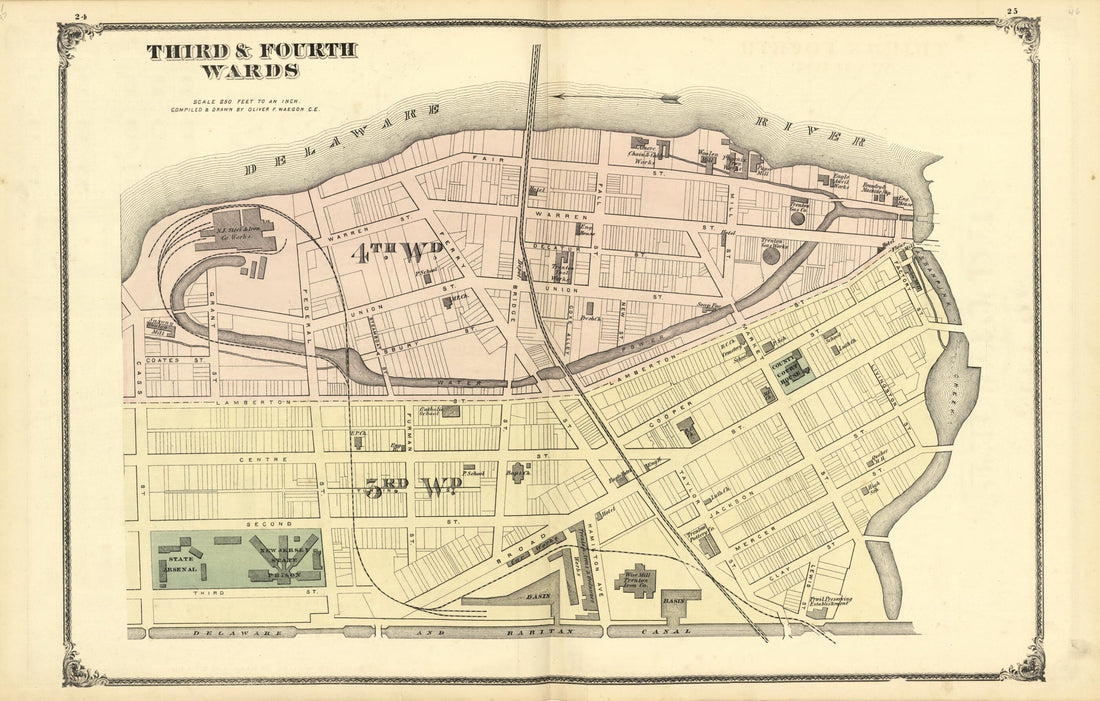 This old map of Map of Third & Fourth Wards from New Historical Atlas of Mercer County, New Jersey : from 1875 was created by Thomas Hunter in 1875
