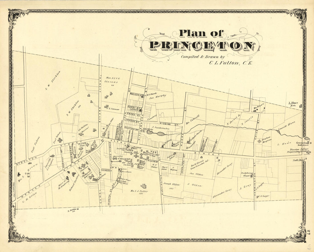 This old map of Plan of Princeton from New Historical Atlas of Mercer County, New Jersey : from 1875 was created by Thomas Hunter in 1875