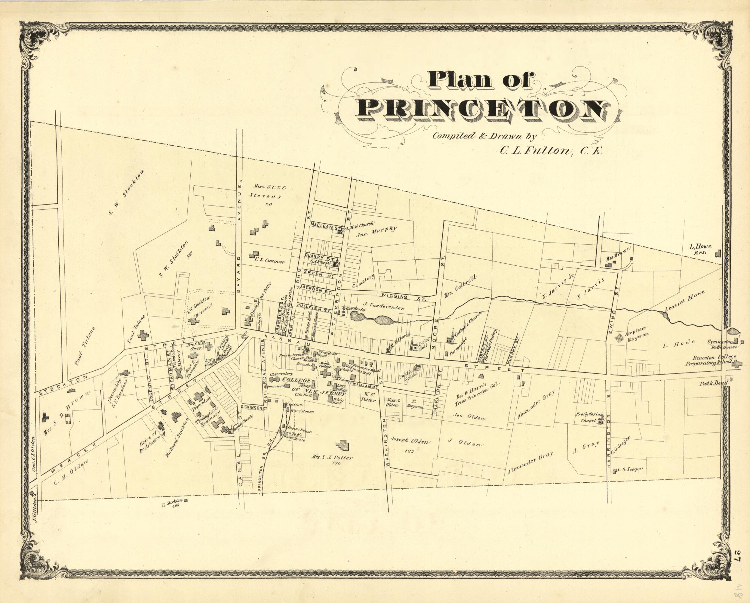 This old map of Plan of Princeton from New Historical Atlas of Mercer County, New Jersey : from 1875 was created by Thomas Hunter in 1875
