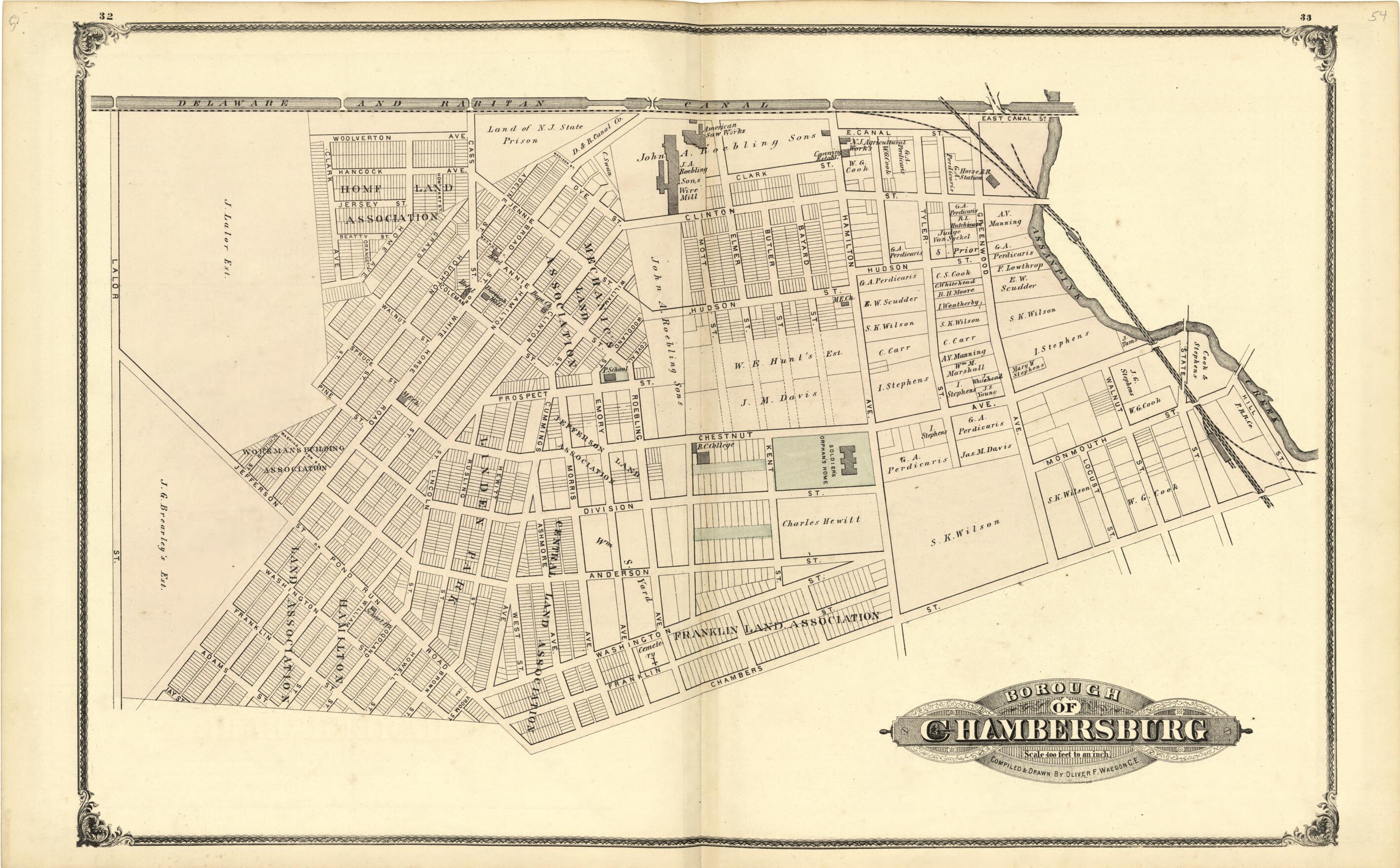This old map of Map of the Borough of Chambersburg from New Historical Atlas of Mercer County, New Jersey : from 1875 was created by Thomas Hunter in 1875