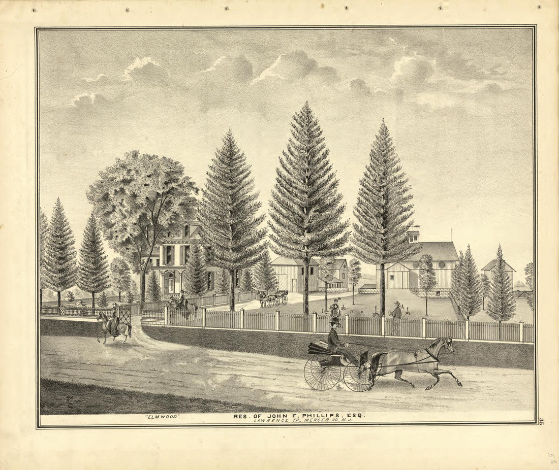 This old map of Residence of John F. Phillips, ESQ from New Historical Atlas of Mercer County, New Jersey : from 1875 was created by Thomas Hunter in 1875